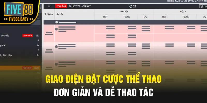 Giao diện đặt cược thể thao đơn giản và dễ thao tác