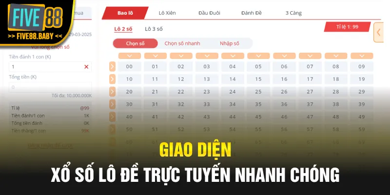 Giao diện xổ số lô đề trực tuyến nhanh chóng